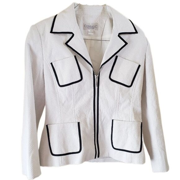 Conrad C Collection Contrast-Trim Zip Up Blazer - Picture 1 of 4